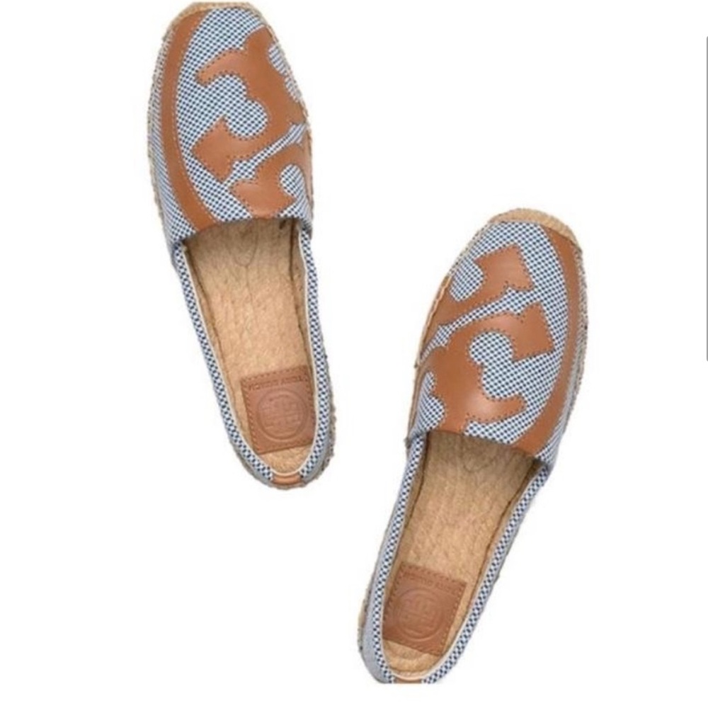 EUC Tory Burch Lonnie Canvas and Leather Espadrille Flats Size 8
